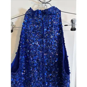 Vintage Laurence Kazar Blue Silk Hand Sequined‎ Halter Top Sz Small 90's Retro thumbnail 6