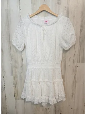 Buddy Love White Eyelet Dress S Mini Ruffle Puff Sleeve Boho thumbnail 2