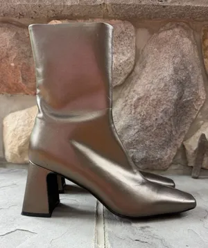 JEFFREY CAMPBELL Jerema Boot In Pewter Square Toe Flared Heel Ankle Zip Up thumbnail 1