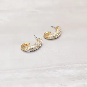 Vintage Stud Earrings Gold Tone & Clear Gems - Repair Needed thumbnail 3