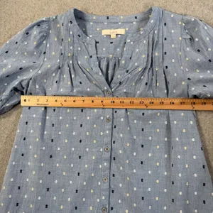LOFT Women's Medium Blue Swiss Dot Chambray Button Front Dress Short Sleeve thumbnail 7