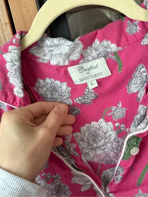 Crafted by mahogany dahlia pajamas set shorts sleeve shirt button down cotton thumbnail 3