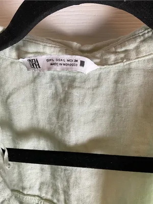 Zara Linen Crop Short Sleeve Button Down Blouse Mint Green Large Boho thumbnail 4
