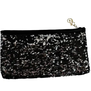 Victoria's Secret Black Sequin Zip Clutch Evening Party Holiday 5x9" thumbnail 2