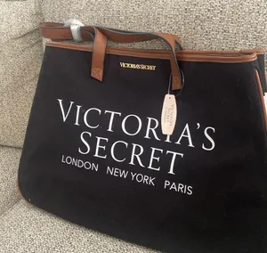 Victorias Secret Black Monogram London NY Paris Travel Tote Bag Shopper NWT thumbnail 1