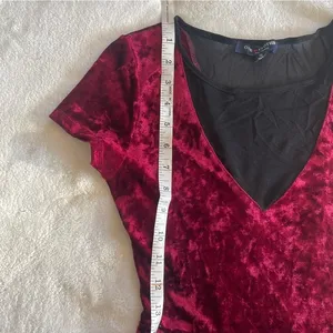 One Clothing Crushed Velvet Maroon Dress with Black Mesh Chest size S thumbnail 6