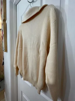 Cream Half-Zip Ribbed Sweater By LASLULU thumbnail 6