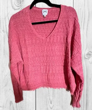 John + Jenn Women's Pink Crotchet‎ V Neck Sweater size XL thumbnail 1