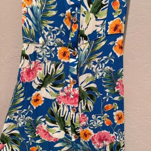 Bershka Blue Colorful Floral Mini Collared Button Down‎ Dress Sz Small thumbnail 4