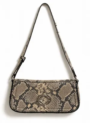 Topshop Finley Faux‎ Snakeskin Baguette Shoulder Bag Grey Black Snake Print thumbnail 1