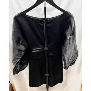 h:ours $218 Women's Cristiano Satin Puff Sleeve Pleated Mini Dress in Black Sz 0 thumbnail 4