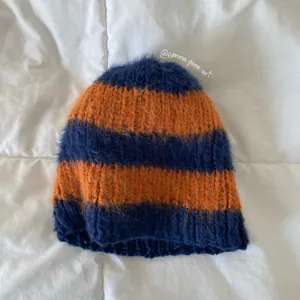 striped orange and blue Chicago Bears NFL fuzzy women’s beanie thumbnail 6