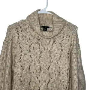 H&M Pullover Sweater Cable Knit High Collar Wool‎ Alpaca Blend Beige Size Medium thumbnail 2