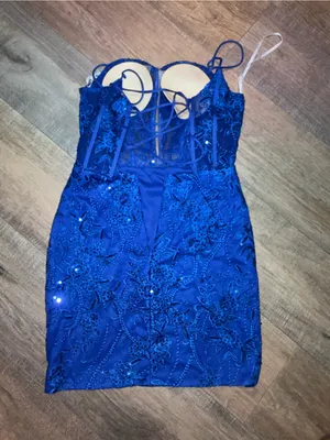 Source Unknown Royal Blue Embellished Lace Mini Dress thumbnail 2