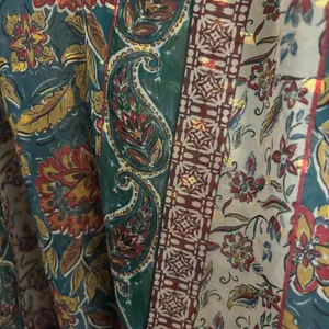 Democracy floral BoHo printed metallic thread sheer peasant blouse tunic thumbnail 6