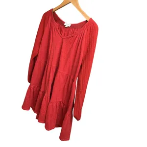 Umgee Rust Red Tiered‎ Babydoll Dress Waffle Knit Long Sleeve M5176 Mens M thumbnail 5