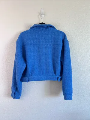 Blank NYC Women's Bright Blue Tweed‎ Moto Boxy Cropped Jacket Pockets thumbnail 3