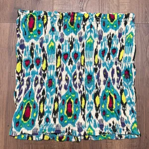 Anthropologie Smocked Tube Top Small Teal Abstract Ikat‎ Print Strapless Bodice thumbnail 2