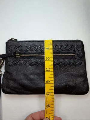 Day & Mood Sting Clutch Wristlet Black Leather Woven Zip Pouch Bag thumbnail 9