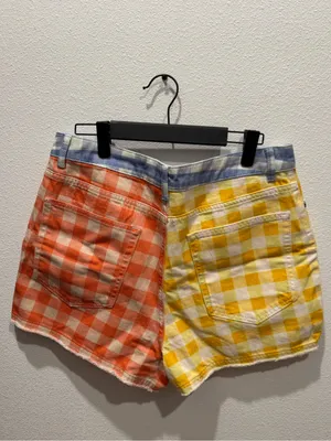 NWT FARM Rio x Anthropologie Gingham Patchwork Shorts L thumbnail 7
