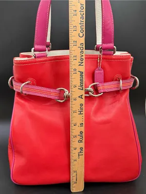 Rare Vintage Authentic COACH 9286 Leather Red-Orange/Pink Hampton Carryall Tote thumbnail 8