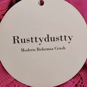 RusstyDussty Boho Pink Wide Leg Jumpsuit NWT Size XL Pink Crochet Jumpsuit thumbnail 9