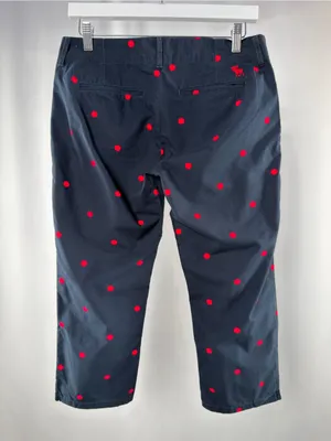 Y2K Vintage NWT Abercrombie & Fitch Polka Dot Capri Pants in Navy Blue Red thumbnail 3