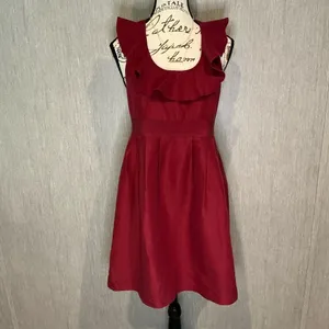 Annie Griffin Deep Red Midi Dress with Ruffle Detail Size 6 thumbnail 7