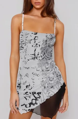 Tiger Mist Black and White Asymmetrical Mini Dress Whimsygoth Animal Print Sz S thumbnail 1