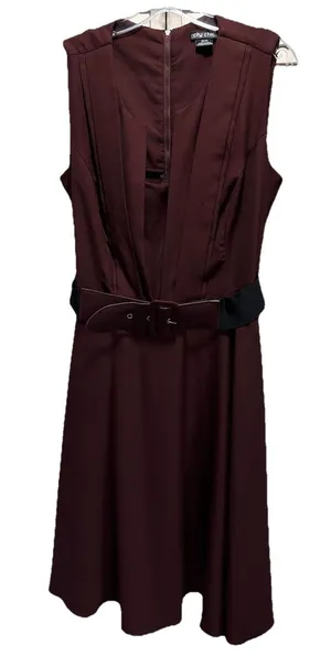 City Chic Burgundy Solid Sleeveless Fit Flare Dress Size XS/14 Back Zip‎ Belt thumbnail 1