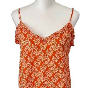 LOFT‎ Tank Top Orange Pattern Ruffle Size Medium Petite New thumbnail 2