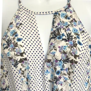 BANJUL Floral‎ Polka Dot Halter Wide Leg Jumpsuit Blue White Tie Waist NWOT M thumbnail 3
