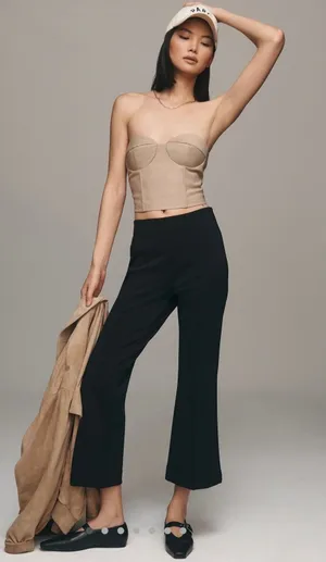 Maeve‎ Anthropologie the Margot Cropped Flare Pants Black Elastic Waist Size S thumbnail 1