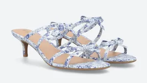 MIA Treanor Heel, Blue and White Floral Ribbon Kitten Heels, Size 9 thumbnail 1