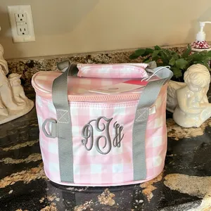 MarleyLilly Personalized Small Cooler Lunch Bag Pink Checked DHT Monogram thumbnail 4