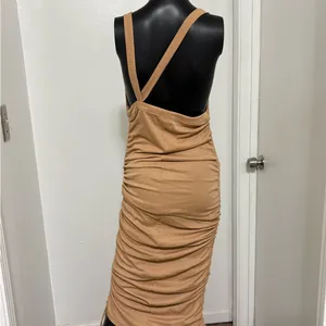 Ruched Sleeveless Maxi Dress in Camel Tan NWOT Large thumbnail 3