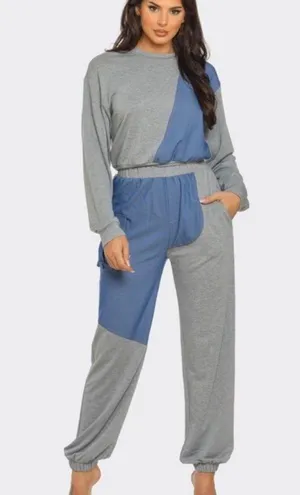 Stylish Gray and Blue Jogger Set Size L thumbnail 1