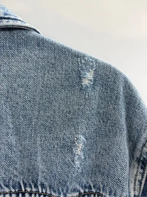Lucky Brand Women's Boyfriend Trucker Denim Jeans Jacket Distressed Blue small thumbnail 7
