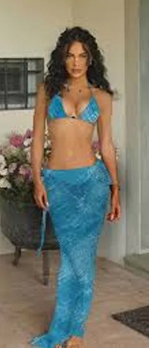 SEXY Mermaid THREE PIECE Bikini Set w Maxi Skirt Blue NEW NIP Size Small S thumbnail 1