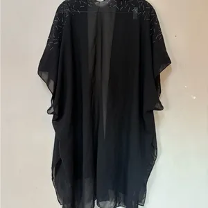 Vintage Jessica McClintock Black Sheer Beaded Kimono Overlay Evening Jacket thumbnail 2