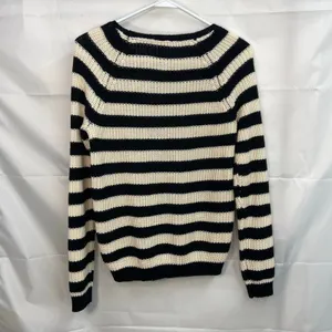 Forever 21 women's black cream thick knit striped crewneck sweater stretch M‎ thumbnail 5