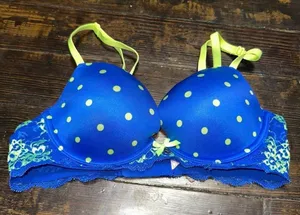 Victoria’s Secret neon blue polka dot 34B lacy push-up bra thumbnail 1