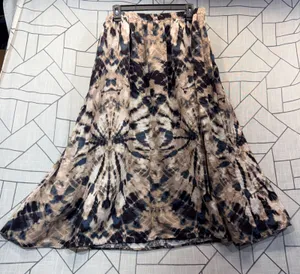 Simply Vera Vera Wang Skirt XL Tan Navy Tie Dye‎ Elastic Waist Midi A-Line thumbnail 1