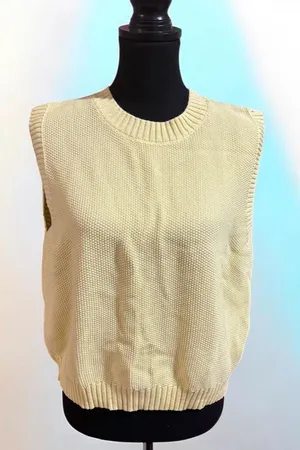 Sleeveless Knit Sweater Vest - Cream thumbnail 1