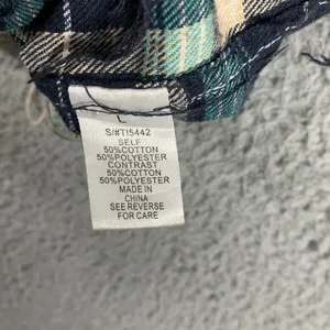 Patchwork Flannel Shirt Women L Cropped Colorblock Plaid‎ Grunge Punk Raw Hem thumbnail 5