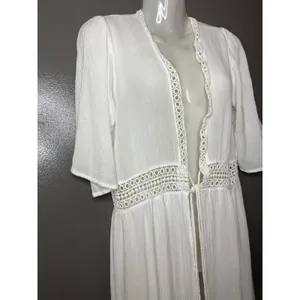 Cute Options Cover Up Womens Small White Crochet Lace Tassel Kimono Duster Boho thumbnail 4