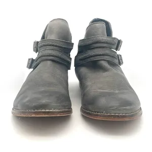 Free People Braeburn Distressed Gray Leather Ankle Boots 37 Double Buckle Strap thumbnail 7