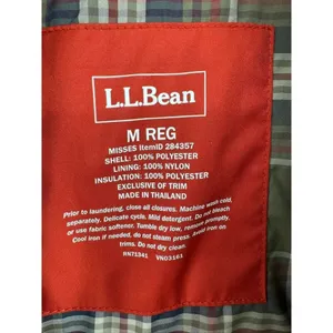 LL Bean Diamond Quilted Full Zip‎ Vest MED Rust Brown Plaid Lined Cord Collar thumbnail 4