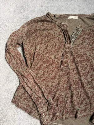 We the free people girl meets boy Floral Henley Long Sleeve Top Brown Olive XS thumbnail 2