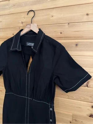 Anthropologie Size 2 Black Slim Midi Shirt Dress Business Casual Office Slit thumbnail 7